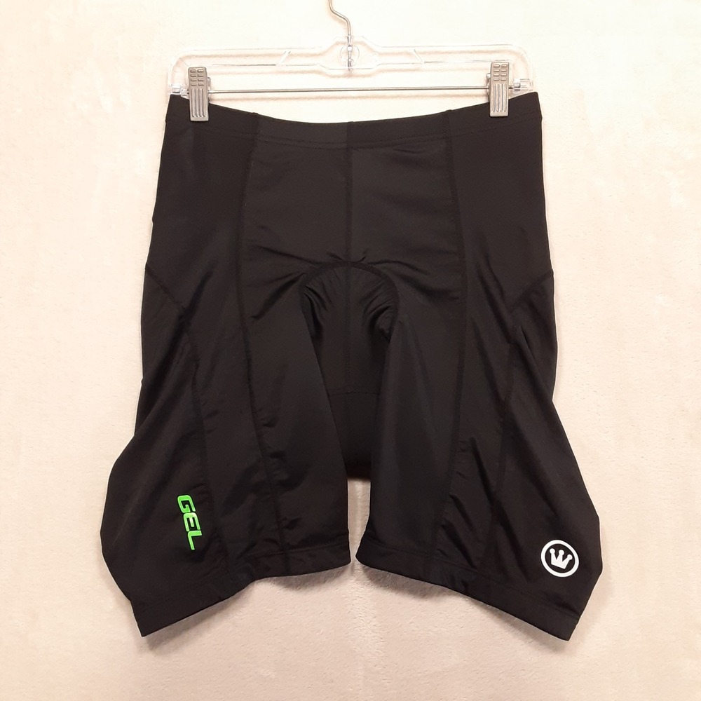 Canari Pro Gel Mens Padded Cycling Shorts Large Black Green Accents 9" Inseam